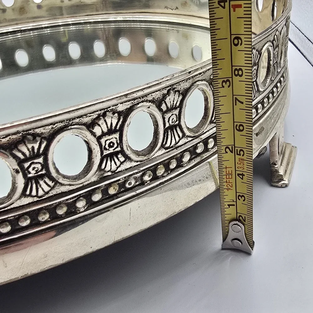 Vintage Victorian  Silverplated Mirrored Tray Ornate Heavy 12 